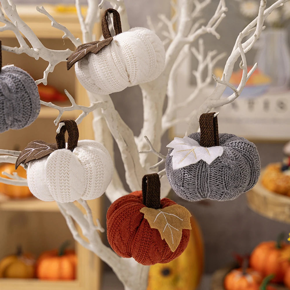 Artificial Pumpkin Knitted Soft Wool Pumpkin Ornaments Reusable For Home Thanksgiving Harvest Party Halloween Decorations