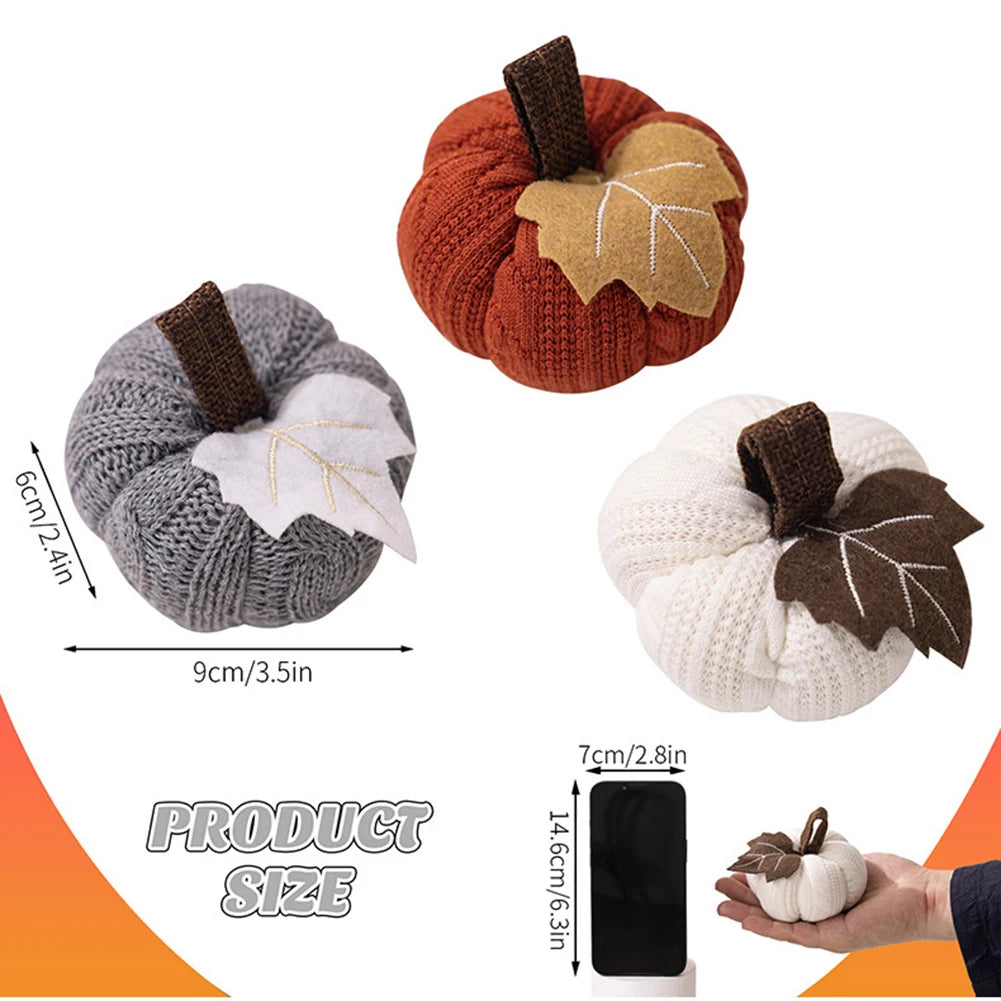 Artificial Pumpkin Knitted Soft Wool Pumpkin Ornaments Reusable For Home Thanksgiving Harvest Party Halloween Decorations