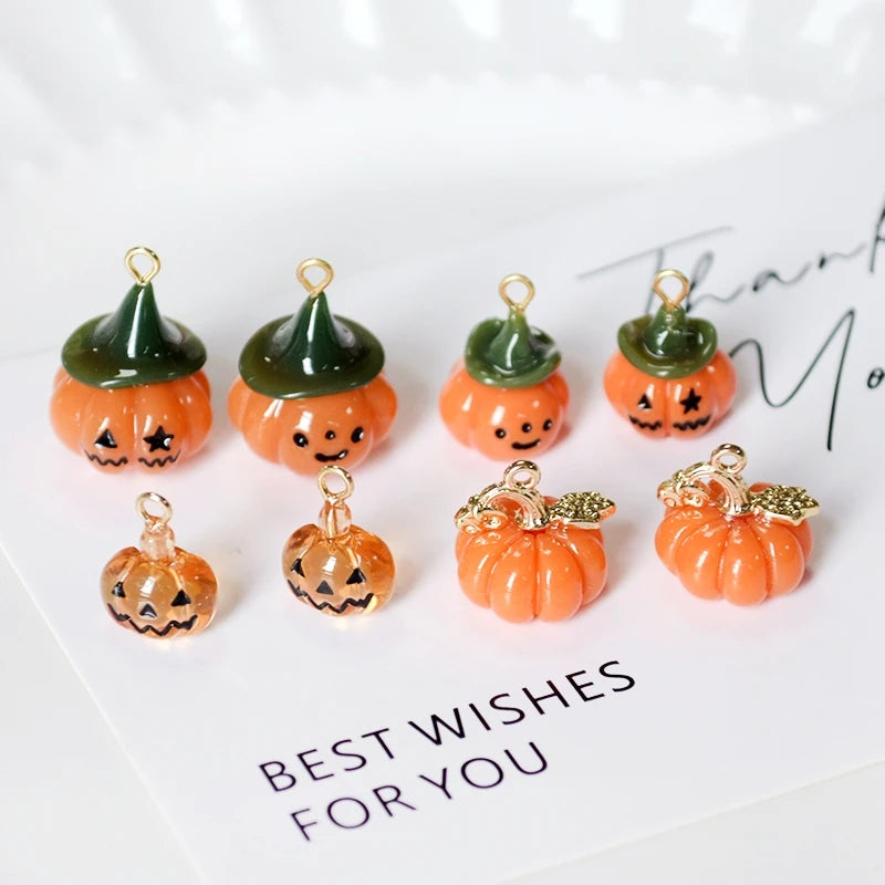 Mini Halloween Pumpkin Resin Charms (4pcs/Pack) – DIY Jewelry Accessories