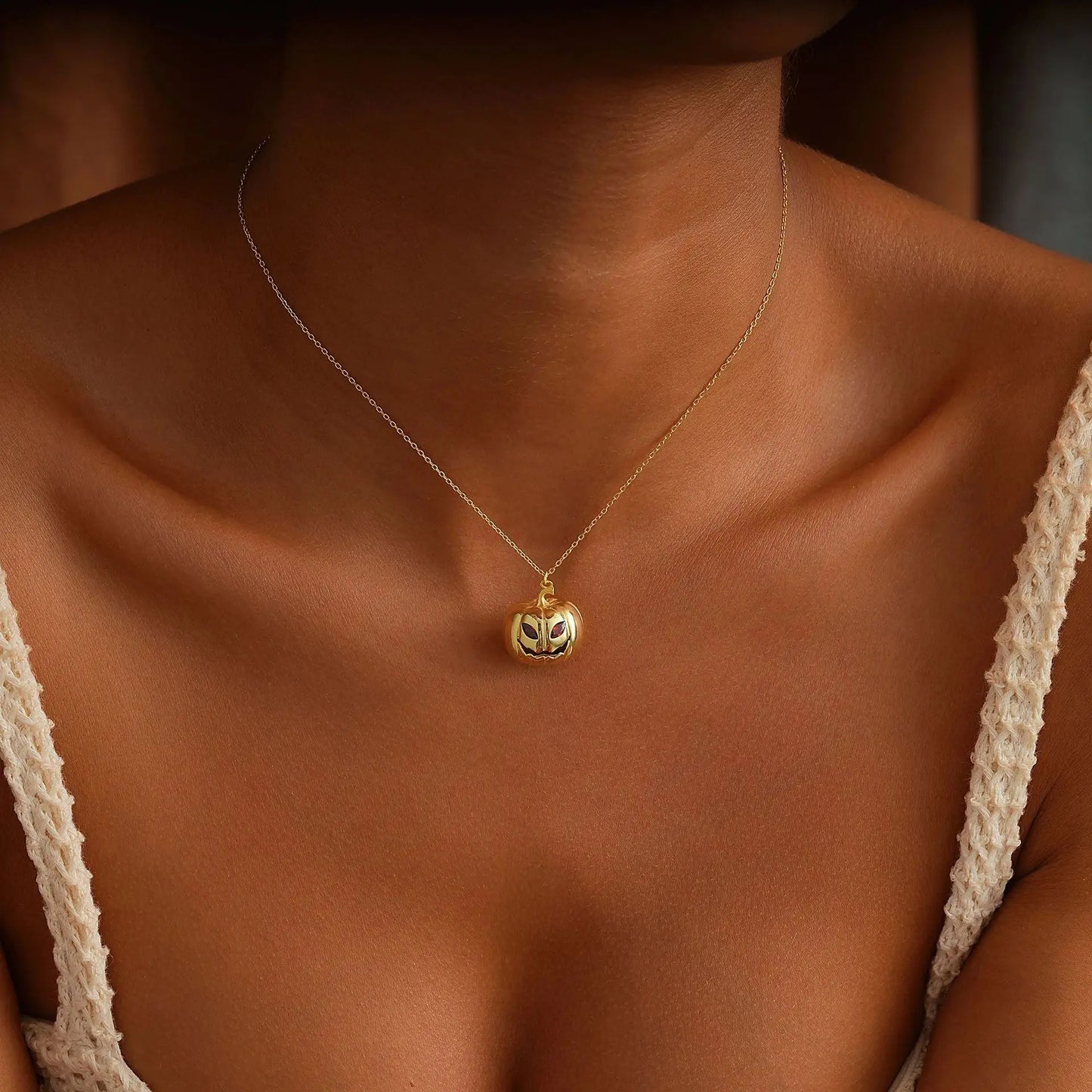 Dainty Gold Plated Stainless Steel Pumpkin Delicate Chain Minimalist Simple Halloween Jewelry Best Friend Jewelry Gifts