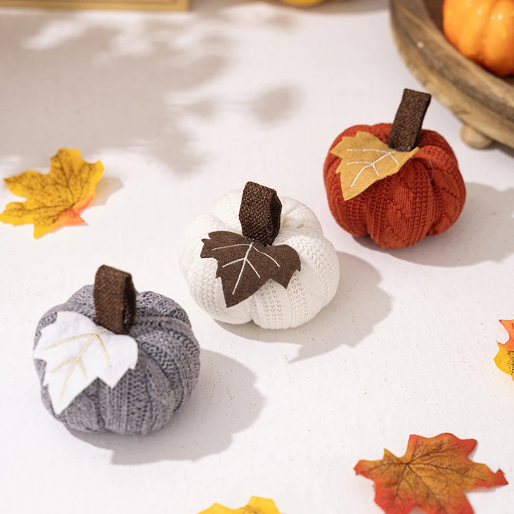 Artificial Pumpkin Knitted Soft Wool Pumpkin Ornaments Reusable For Home Thanksgiving Harvest Party Halloween Decorations
