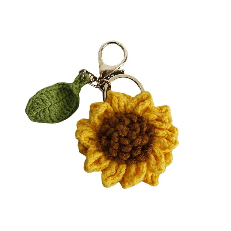 Exquisite Hand-woven Rose Pendant Woven Creative Wool Crochet Sunflower Keychain Bag Charm Gift