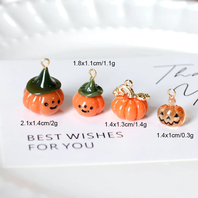 Mini Halloween Pumpkin Resin Charms (4pcs/Pack) – DIY Jewelry Accessories