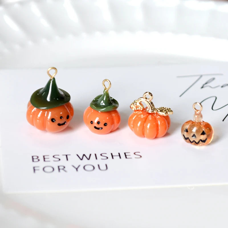 Mini Halloween Pumpkin Resin Charms (4pcs/Pack) – DIY Jewelry Accessories