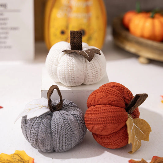 Artificial Pumpkin Knitted Soft Wool Pumpkin Ornaments Reusable For Home Thanksgiving Harvest Party Halloween Decorations