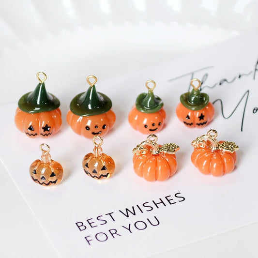 Mini Halloween Pumpkin Resin Charms (4pcs/Pack) – DIY Jewelry Accessories